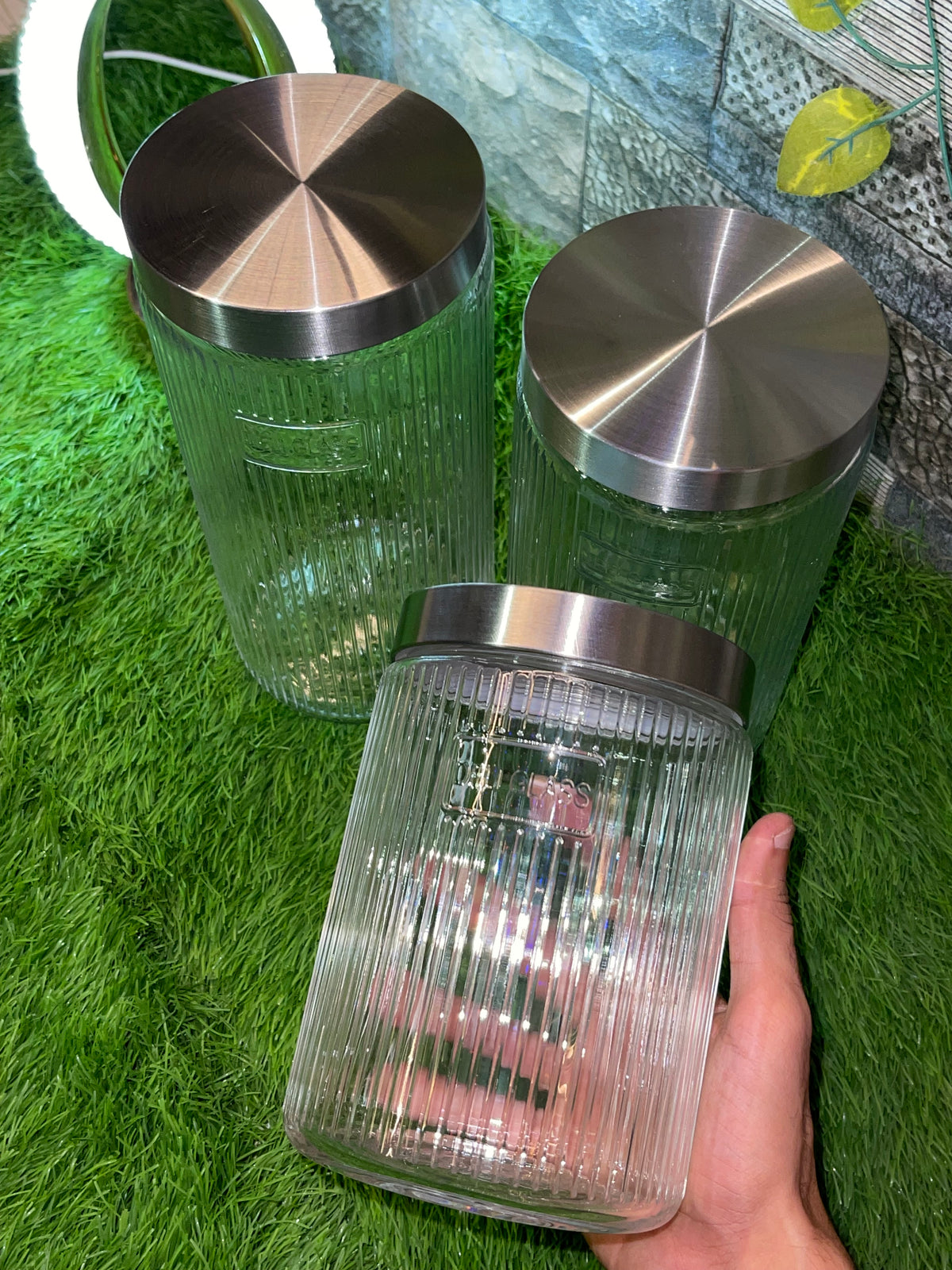 Ribbed Glass Storage Jar Set | Daily Clink