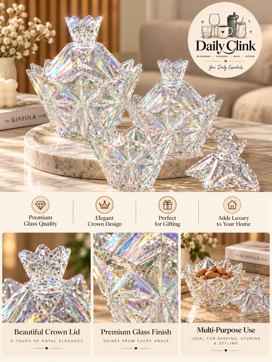 Crystal Cut Iridescent Glass Candy Jar with Crown Lid | Daily Clink