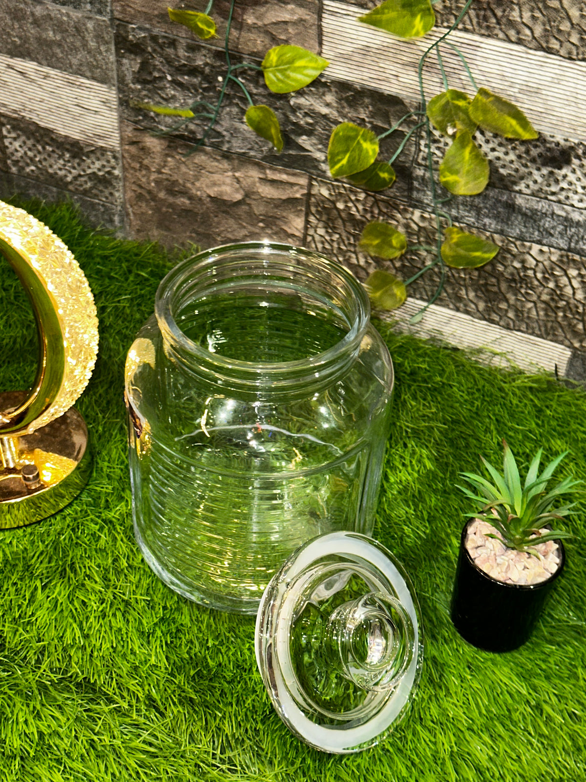 Glass Storage Jar 2.2L with Lid | Premium Textured Glass Kitchen Canister
