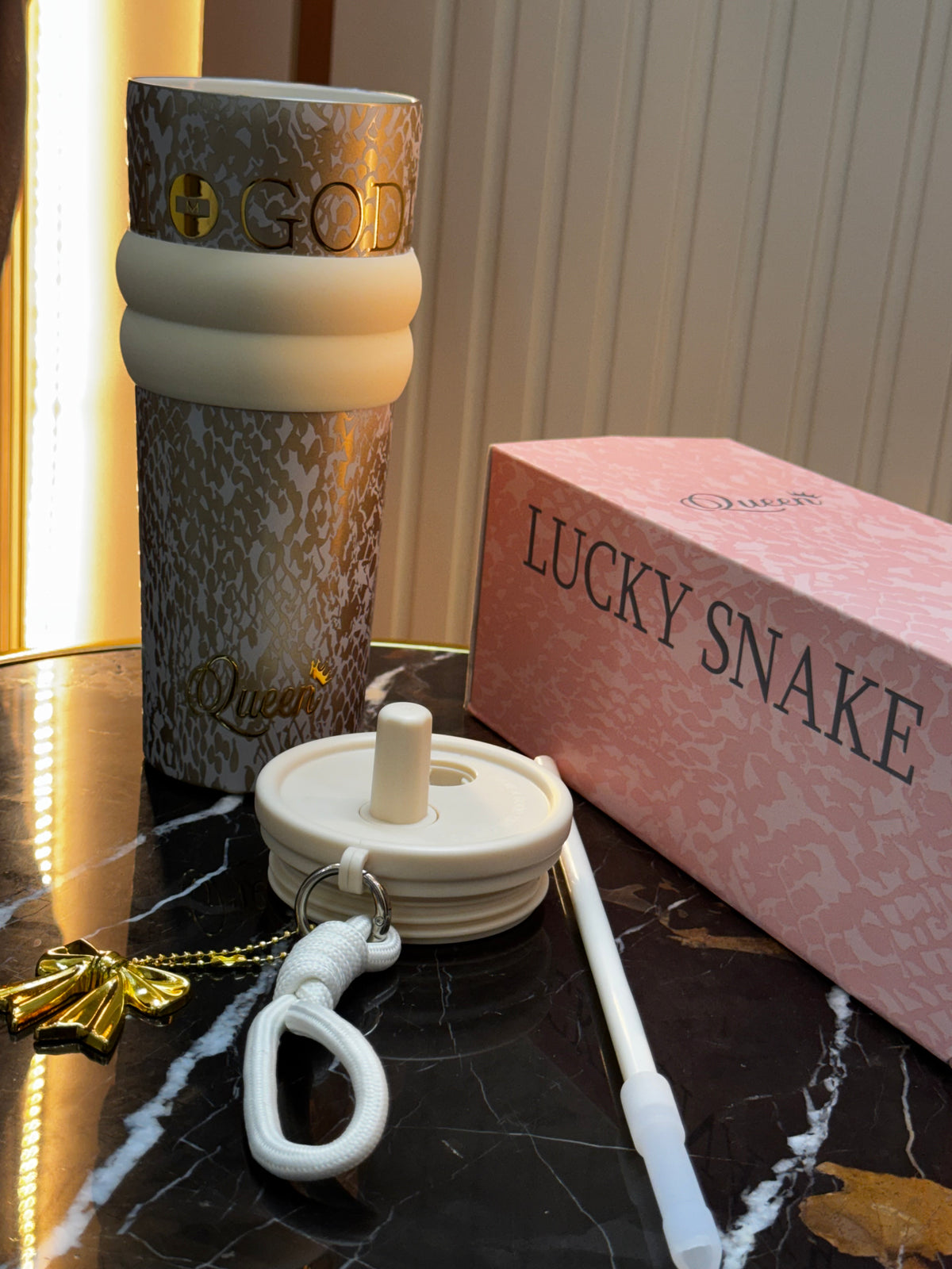 Queen & MWM Premium Snake Print Tumbler with Lid & Straw | Daily Clink