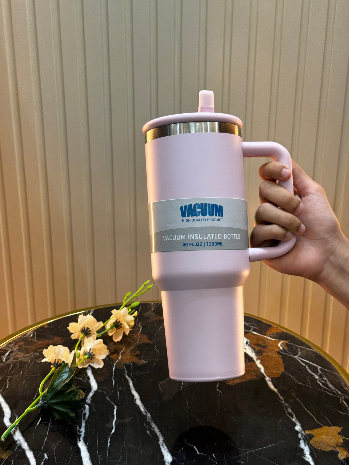 Daily Clink Pink Vacuum Insulated Tumbler with Handle & Straw – 1200ml (40oz) 🎀