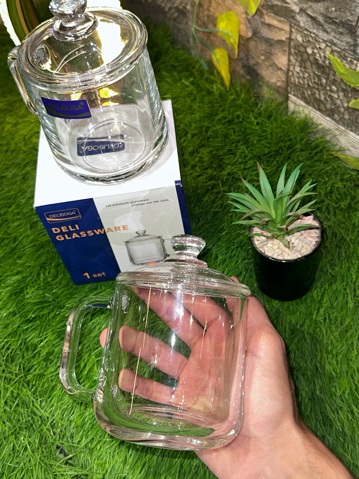Crystal Glass Mug with Lid | Daily Clink ☕️🤍