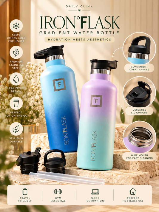 Iron Flask Gradient Stainless Steel Water Bottle | Blue & Lavender Mint | Daily Clink
