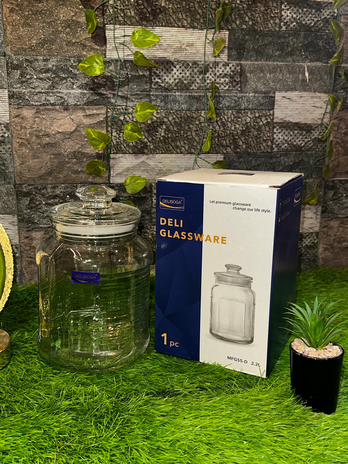 Glass Storage Jar 2.2L with Lid | Premium Textured Glass Kitchen Canister