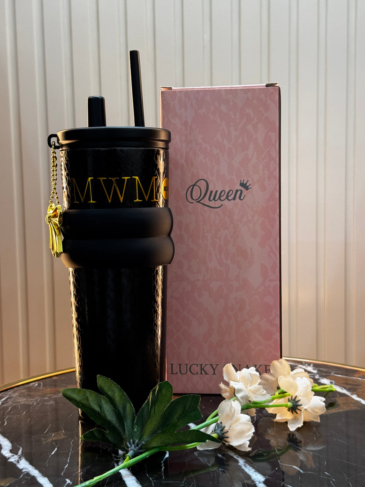 Queen & MWM Premium Snake Print Tumbler with Lid & Straw | Daily Clink