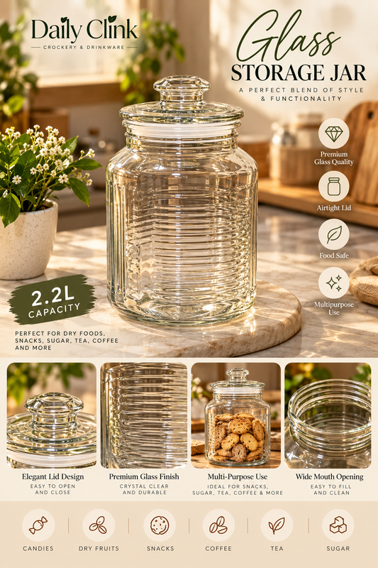 Glass Storage Jar 2.2L with Lid | Premium Textured Glass Kitchen Canister