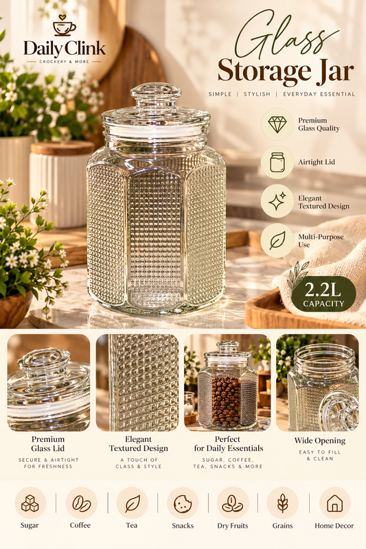 Ribbed Glass Storage Jar 2.2L | DAILYCLINK