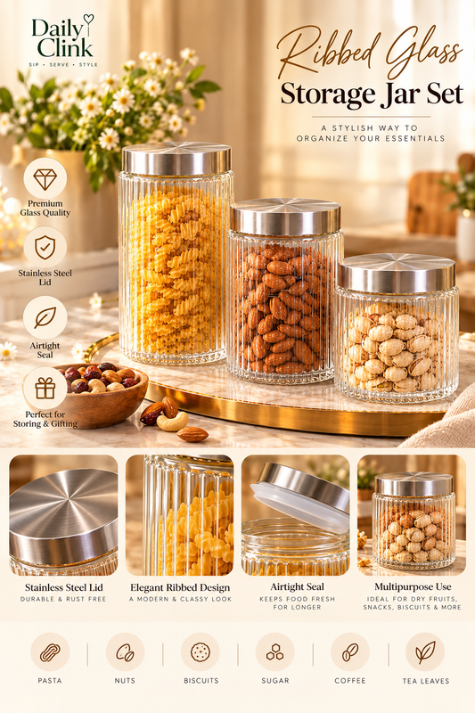 Ribbed Glass Storage Jar Set | Daily Clink