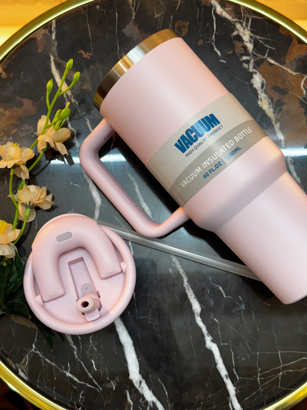 Daily Clink Pink Vacuum Insulated Tumbler with Handle & Straw – 1200ml (40oz) 🎀