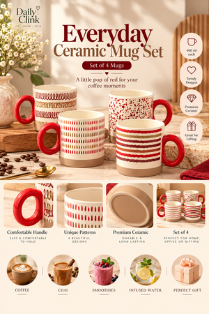 Everyday Ceramic Mug Set of 4 – 400ml | Daily Clink ☕❤️