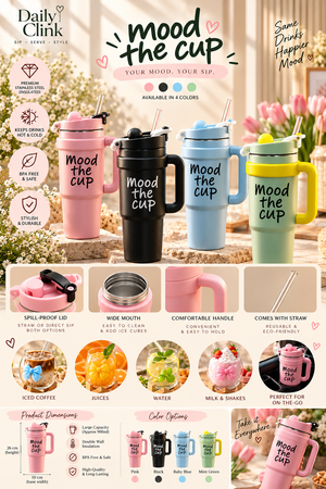 Mood the Cup Insulated Stainless Steel Tumbler with Handle – 900ml | Daily Clink