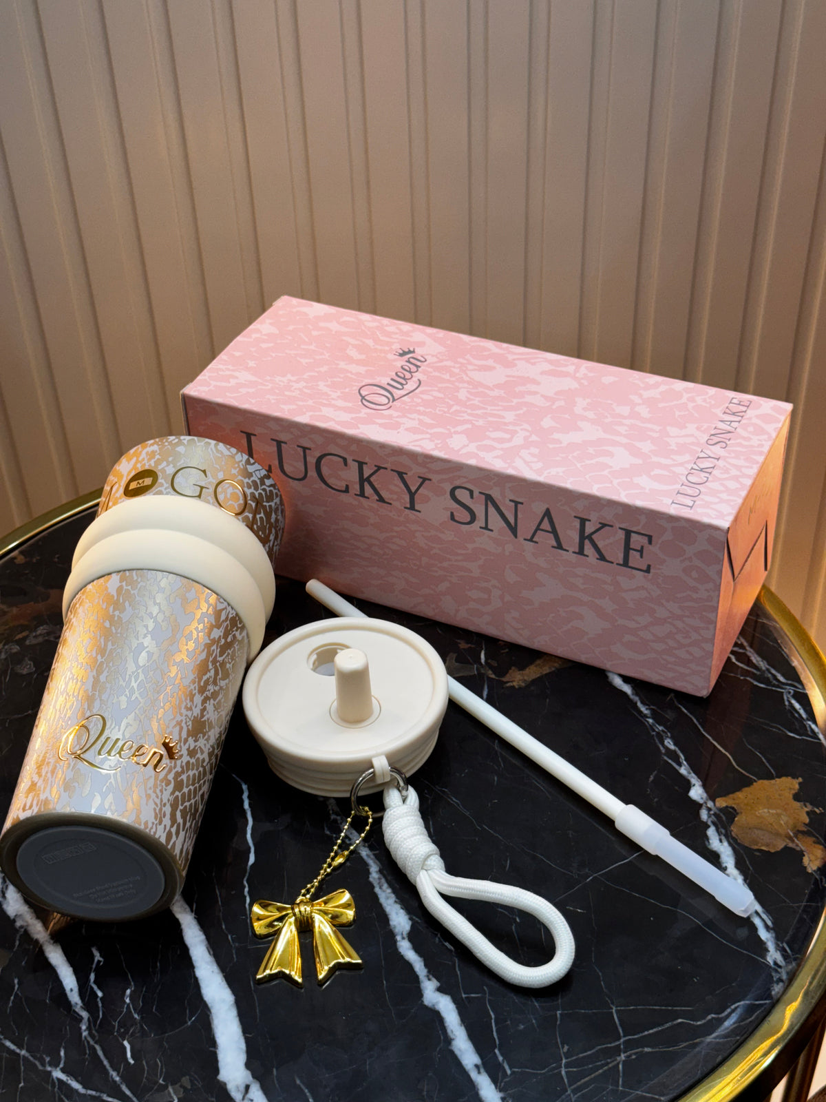 Queen & MWM Premium Snake Print Tumbler with Lid & Straw | Daily Clink