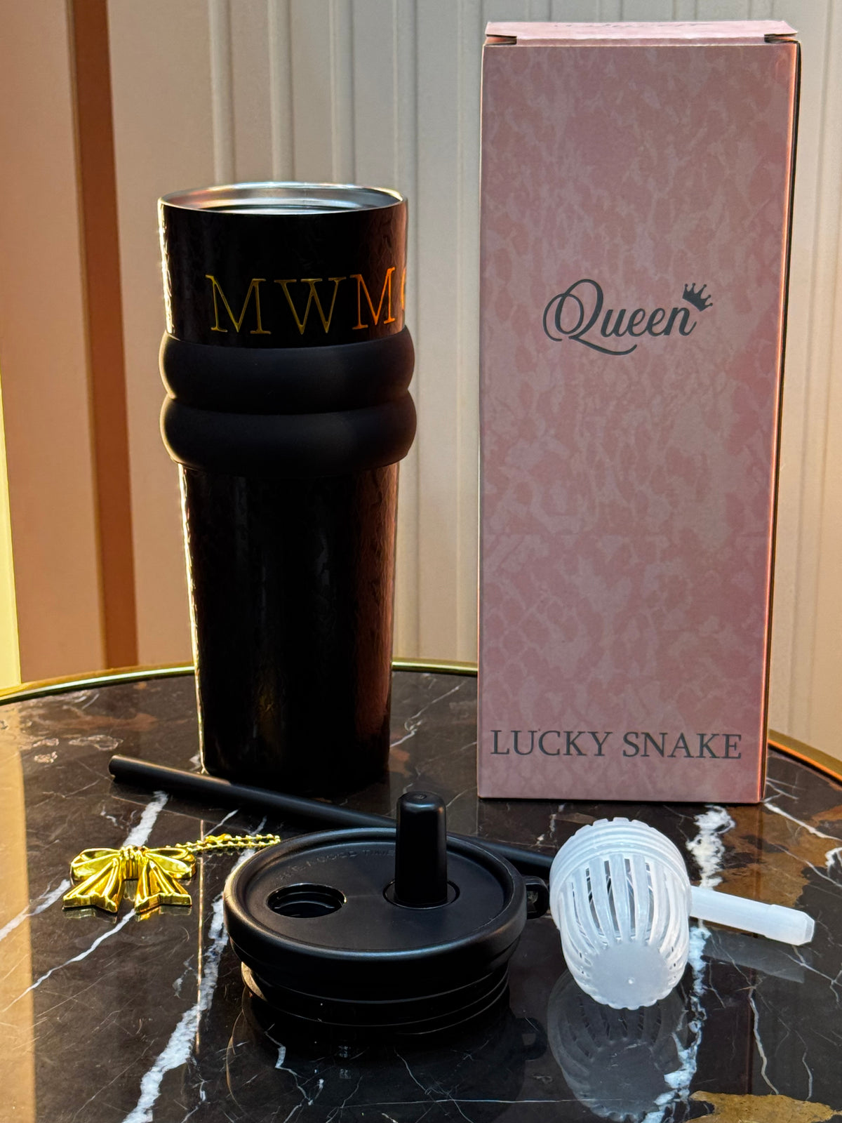 Queen & MWM Premium Snake Print Tumbler with Lid & Straw | Daily Clink