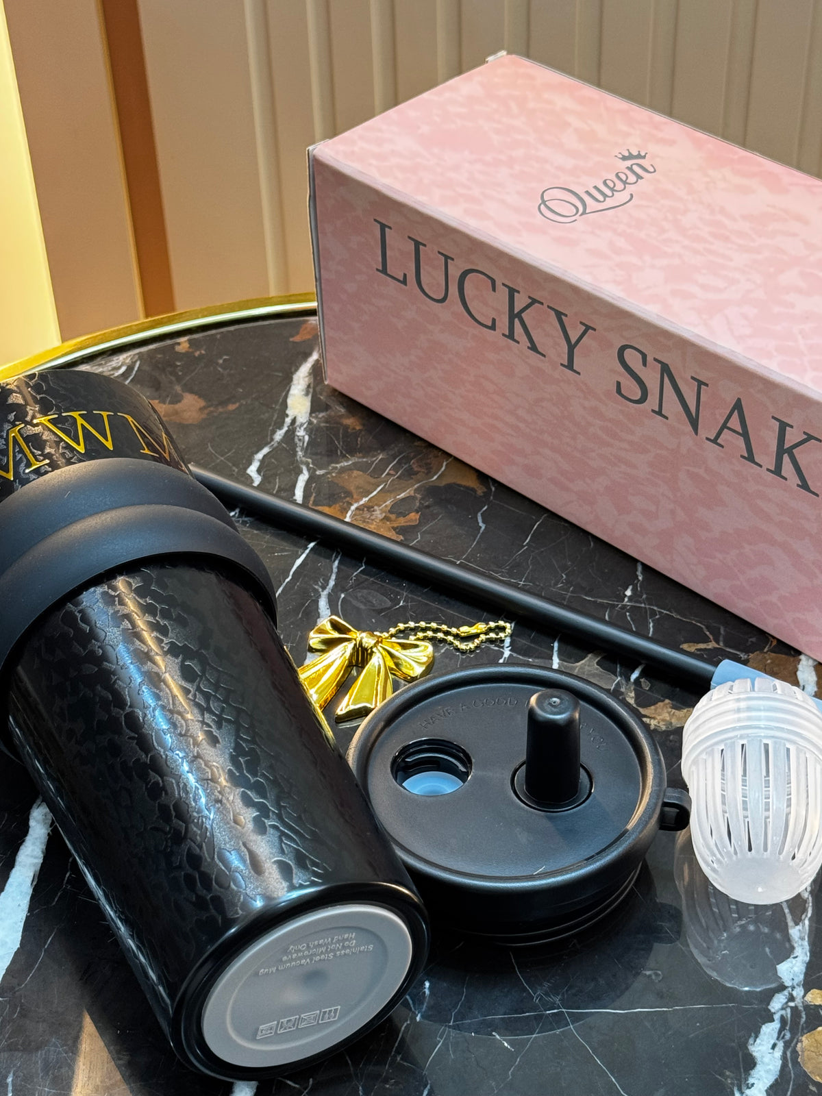 Queen & MWM Premium Snake Print Tumbler with Lid & Straw | Daily Clink