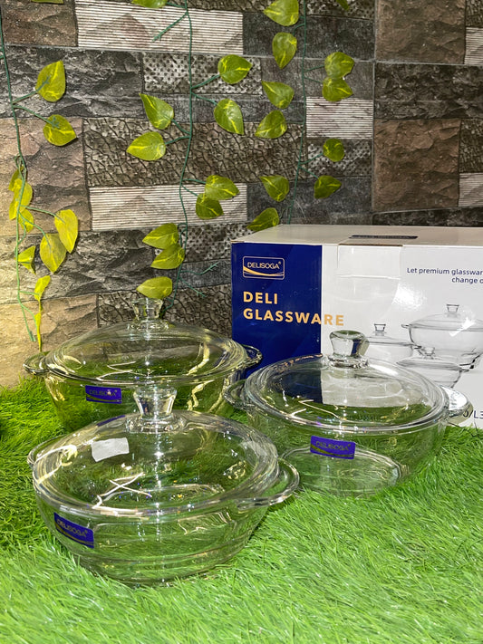 Clear|Black Glass Casserole Set with Lids | Daily Clink
