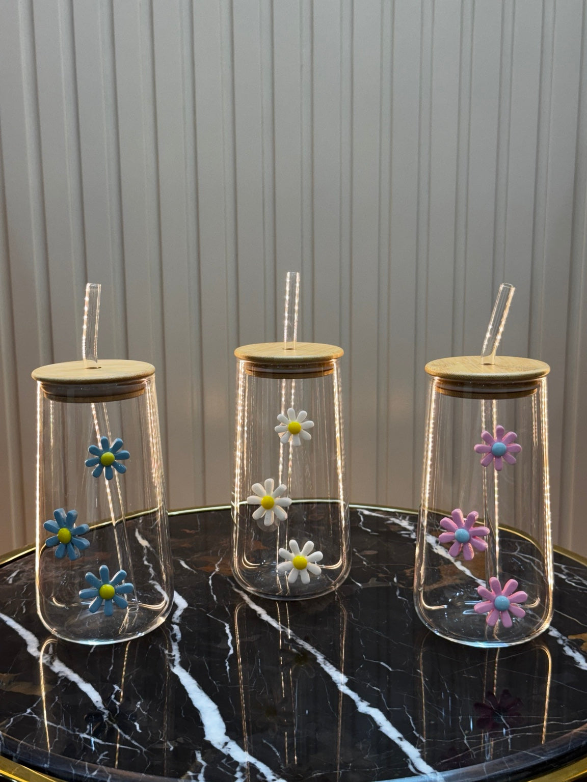 Cute Floral Glass Sipper with Bamboo Lid & Straw | Daily Clink 🌼