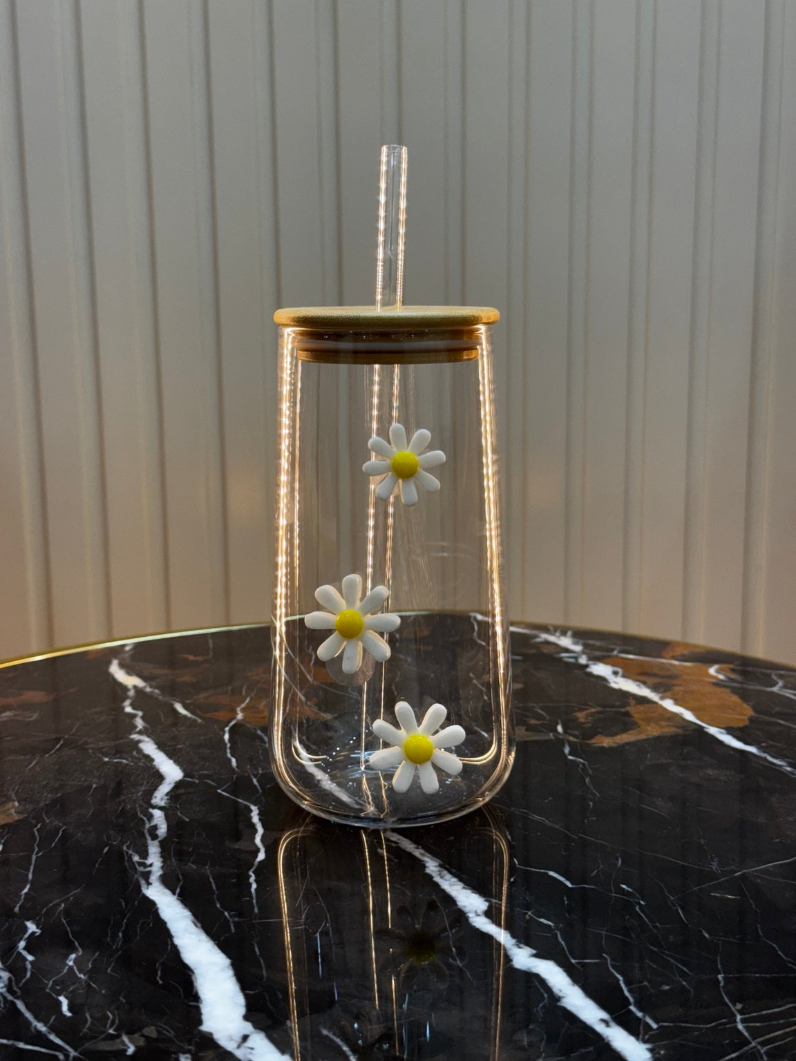 Cute Floral Glass Sipper with Bamboo Lid & Straw | Daily Clink 🌼