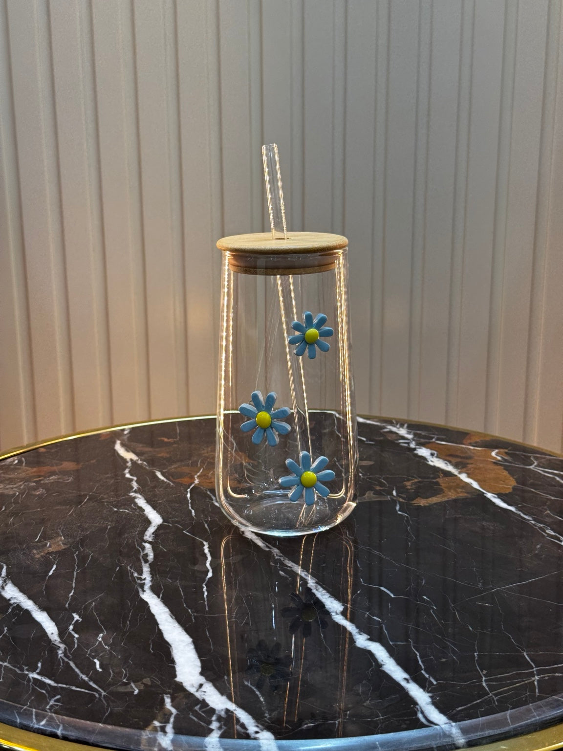 Cute Floral Glass Sipper with Bamboo Lid & Straw | Daily Clink 🌼